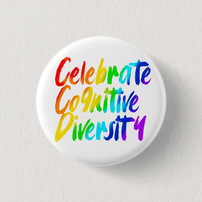 Celebrate Cognitive Diversity | Rainbow Typografie Button (Vorderseite)