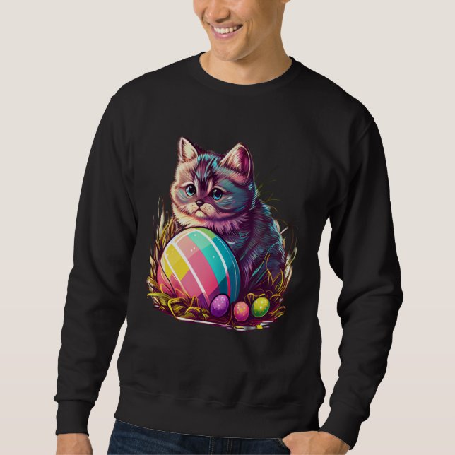 Celebrate Easter Charming Cat with Egg for Cat Sweatshirt (Vorderseite)
