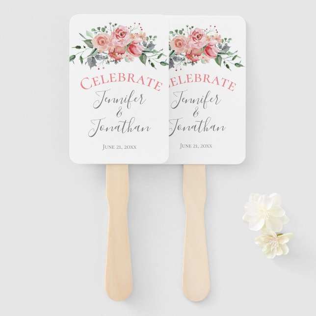 Celebrate |Einfache rosa Rose Bouquet Wedding Fächer (Vorne und Hinten)