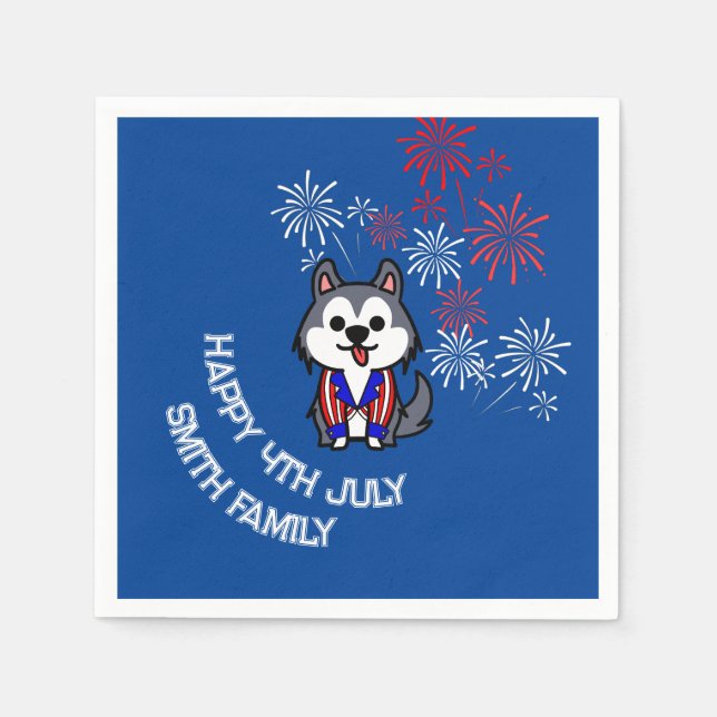 Celebrate Freedom - Cartoon Dog - 4. Juli Serviette (Vorderseite)