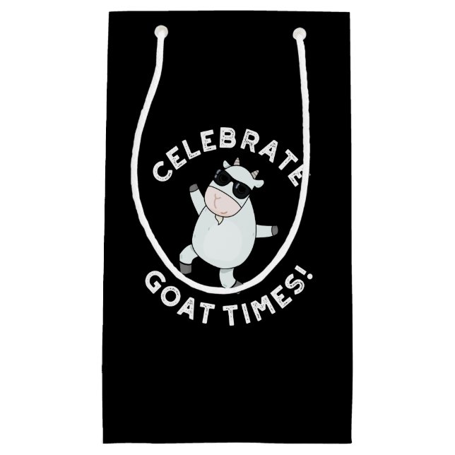 Celebrate Goat Times Positive Animal Pun Dark BG Kleine Geschenktüte (Vorderseite)