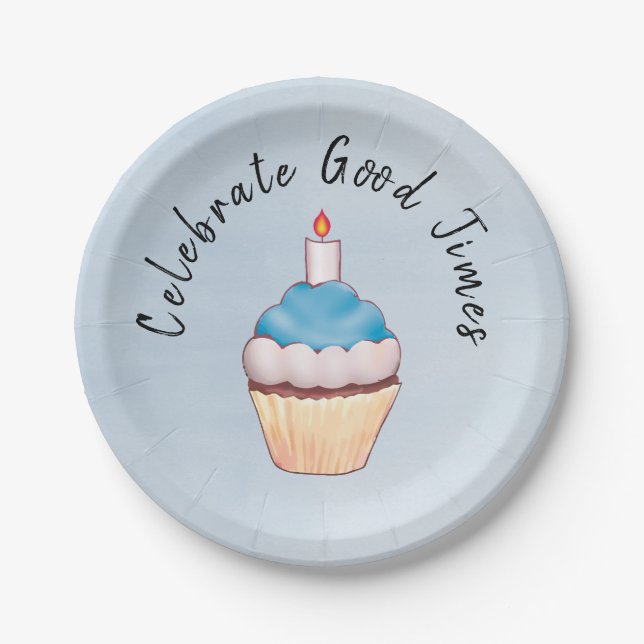 Celebrate Good Times Cupcake Blue Pappteller (Vorderseite)