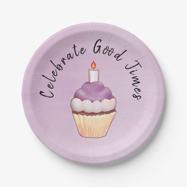 Celebrate Good Times Cupcake Lila Pappteller (Vorderseite)