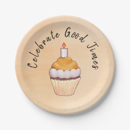 Celebrate Good Times Cupcake Orange Wasserfarbe Pappteller