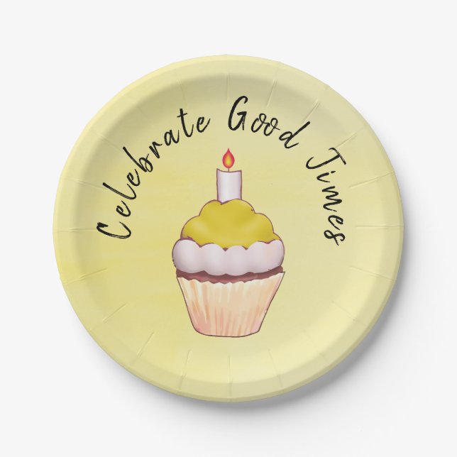 Celebrate Good Times Cupcake Yellow Pappteller (Vorderseite)
