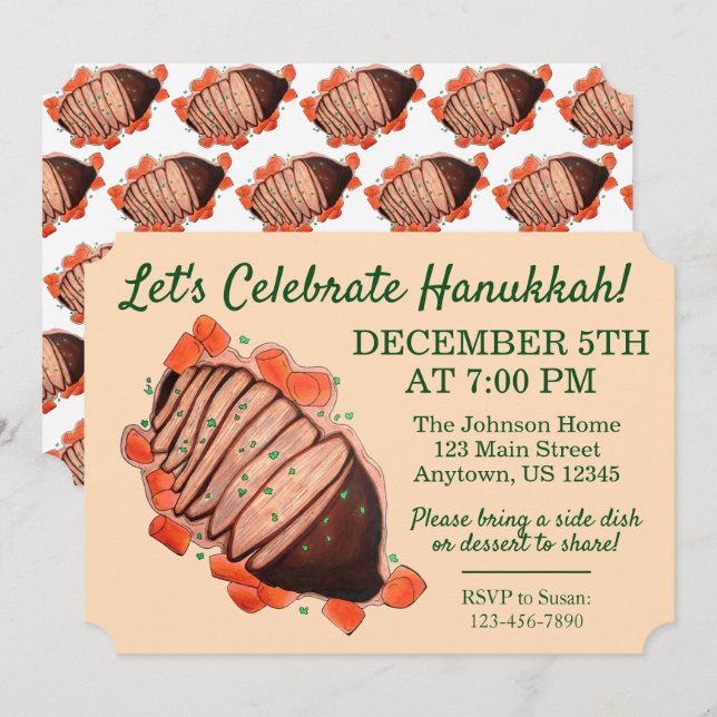 Celebrate Hanukkah Brisket Jüdisches Holidays Part Einladung (Vorne/Hinten)