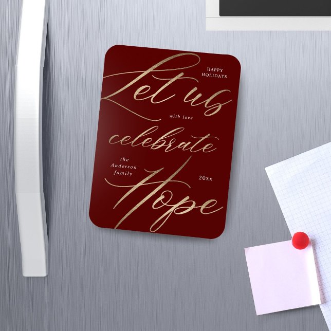 Celebrate hope gold script family holiday magnet (Von Creator hochgeladen)