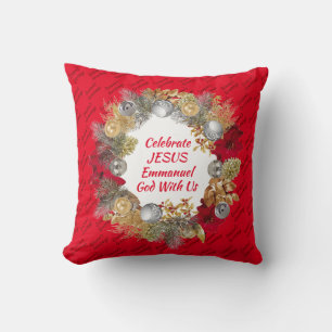 CELEBRATE JESUS EMMANUEL Weihnachtsschrei Red Kissen