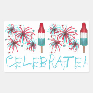 Celebrate July 4. USA Fireworks Rocket Pop Rechteckiger Aufkleber