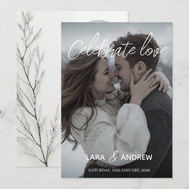 Celebrate Liebe Personalisiert Einfache Hochzeit Einladung (Vorne/Hinten)