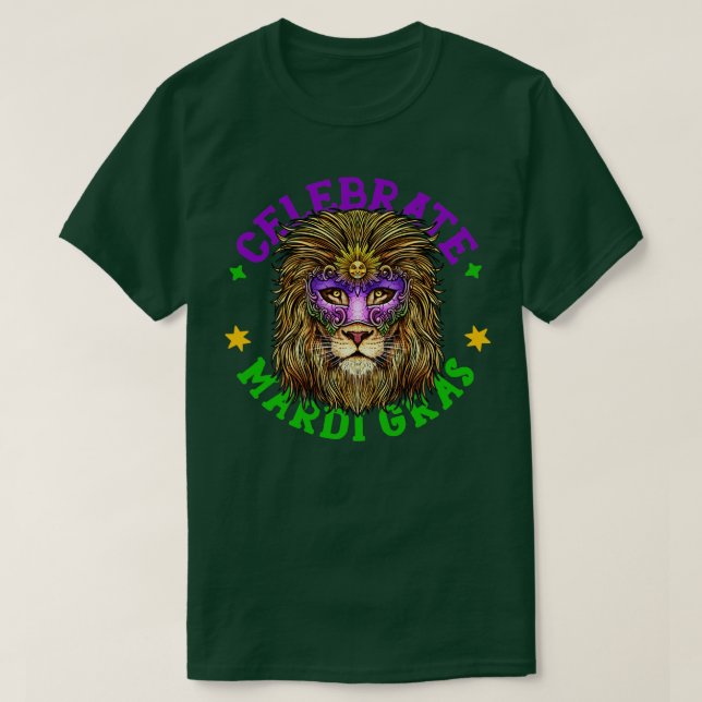 Celebrate Mardi Gras Lion Masquerade Karneval T-Shirt (Design vorne)