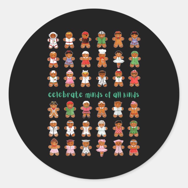 Celebrate Minds Of All Kinds Gingerbread Autism Aw Runder Aufkleber (Vorderseite)