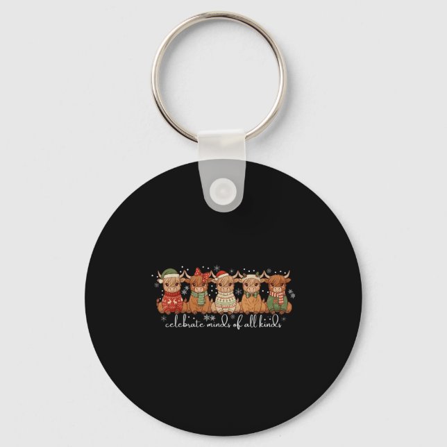 Celebrate Minds Of All Kinds Highland Cow Sped Tea Schlüsselanhänger (Vorderseite)