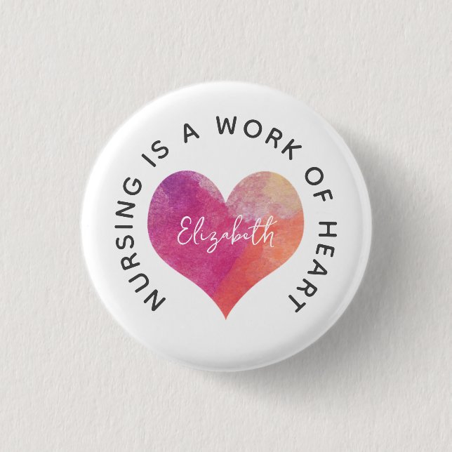 Celebrate Nurses Pink Watercolor Herz Button (Vorderseite)
