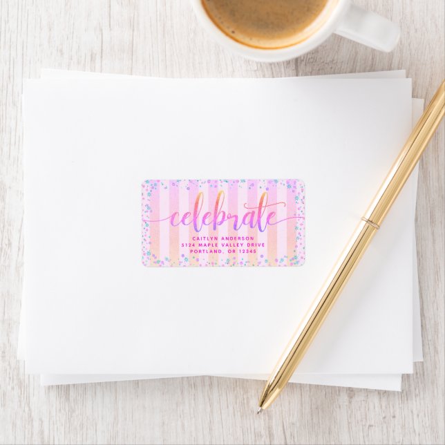 Celebrate pink ombre Glitzer strip Rücksendeadress Adressaufkleber (Insitu)