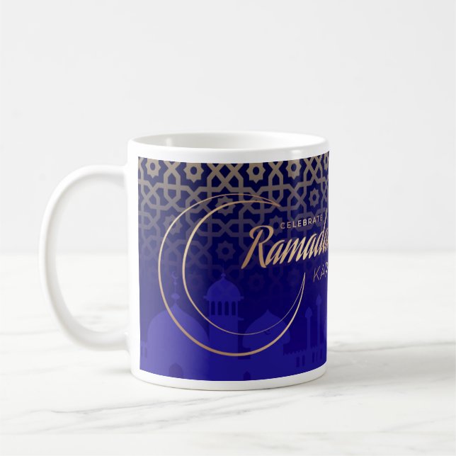 Celebrate Ramadan Kareem Crescent Blue Gold Kaffeetasse (Links)