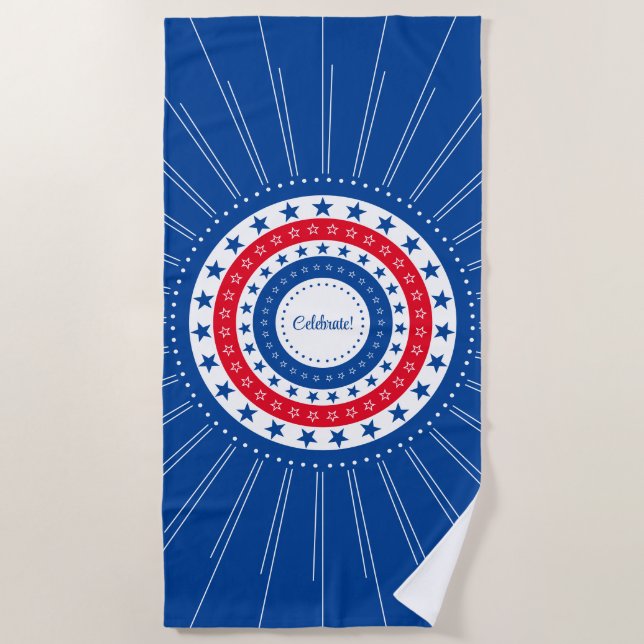 Celebrate Red, White und Blue Stars Strandtuch (Vorderseite)