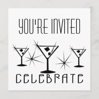 Celebrate - Retro Martinis - Schwarz & Weiß Einladung