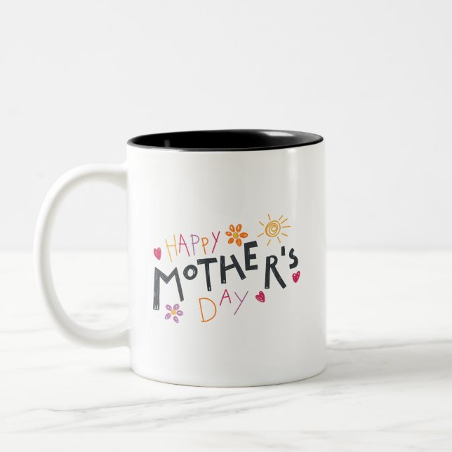 Celebrate Simple Happy Mothers Day Playful Hearts  Zweifarbige Tasse (Links)