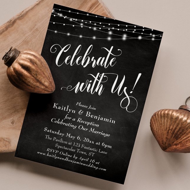 Celebrate with Us! Chalkboard String Lights Einladung (Von Creator hochgeladen)