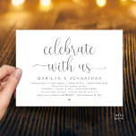 Celebrate With Us Elegant Wedding Reception Dinner Einladung<br><div class="desc">Invite family and friends to celebrate your special day with this elegant wedding reception invitation featuring modern calligraphy and minimalist typography. The phrase “Celebrate With Us” creates a warm and welcoming tone, perfect for couples hosting a reception after a private ceremony or intimate wedding. Designed with graceful script lettering and...</div>