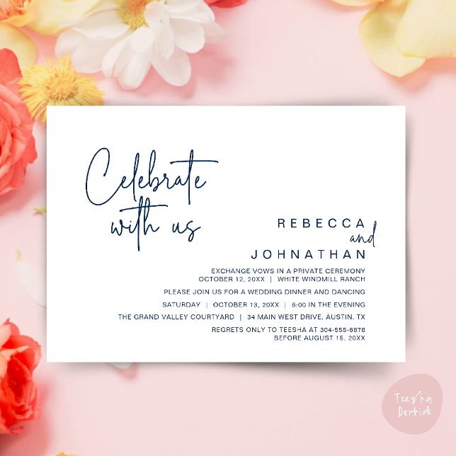 Celebrate with us, Modern Boho Wedding Reception  Einladung (Celebrate with us, Modern Boho Wedding Reception Invitation Card PDF Navy Blue)