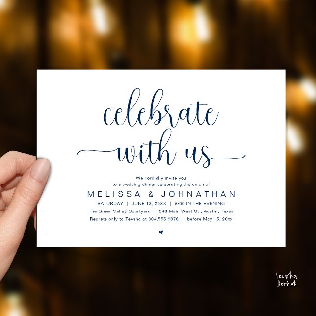 Celebrate With Us Modern Minimalist Wedding Dinner Einladung (Celebrate With Us, Modern Minimalist Wedding Reception Dinner Party Invites Card Navy Blue)