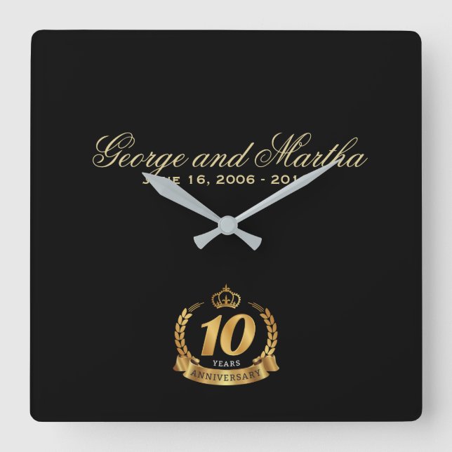 Celebrating 10th Anniversary. Customizable. Quadratische Wanduhr (Vorderseite)