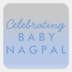 Celebrating Baby Blue Silver Ombre Showsticker Quadratischer Aufkleber