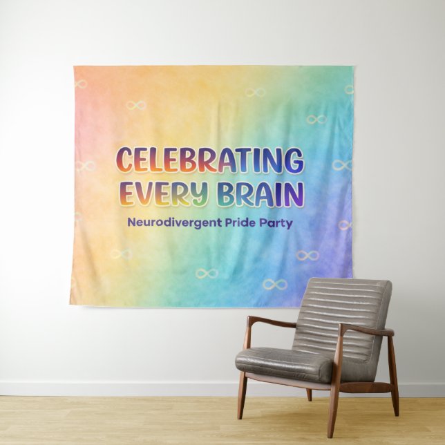 Celebrating Every Brain Neurodivergent Pride Wandteppich (Beispiel (Horizontal))