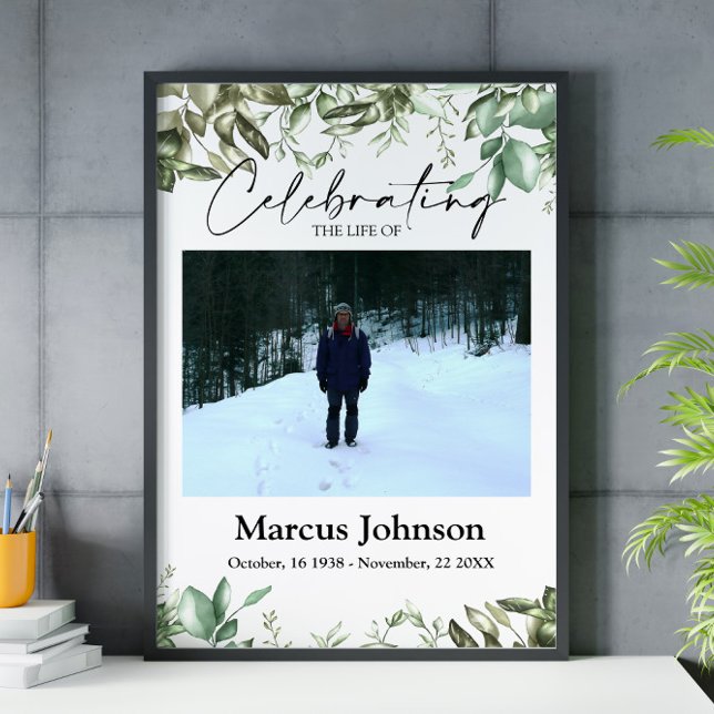 Celebrating the life 24x36 Green leaves Funeral Poster (Von Creator hochgeladen)
