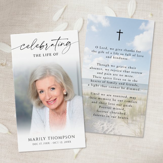 Celebrating the Life Beach Photo Memorial Cards (Von Creator hochgeladen)