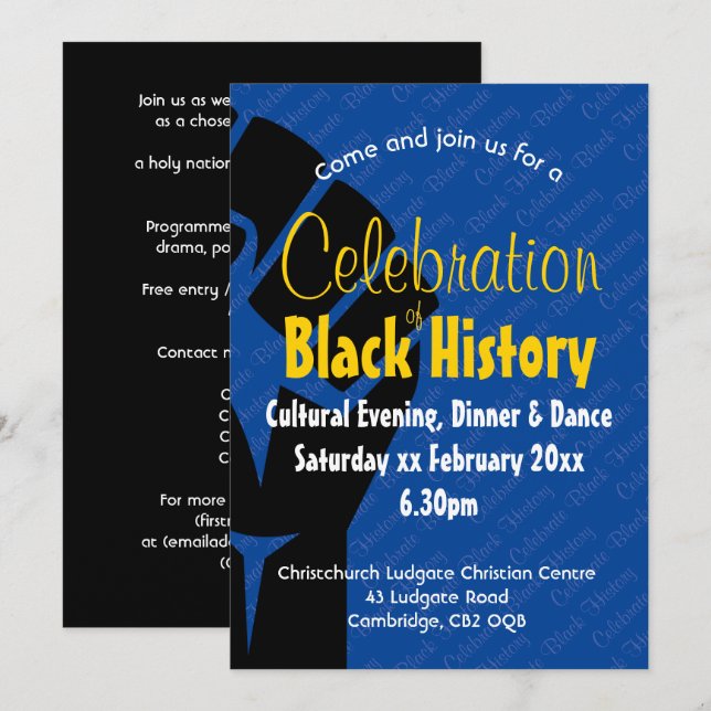 CELEBRATION BLACK GESCHICHTE Personalisiert BHM Bl Einladung (Vorne/Hinten)