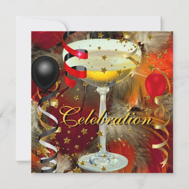 Celebration Champagne Partys Black Red Einladung (Vorderseite)