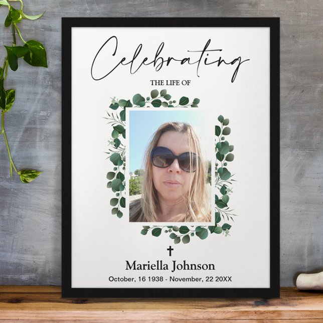 Célébration de la vie Greenery Funeral Poster (Créateur téléchargé)