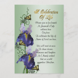 Célébration de la vie Invitation Iris et papillon