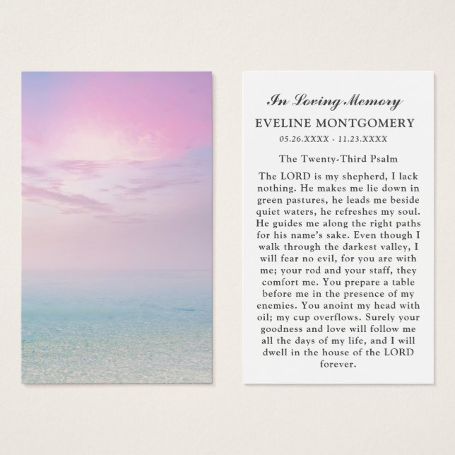 Célébration de la vie Peaceful Ocean Prayer Card (Devant & derrière)