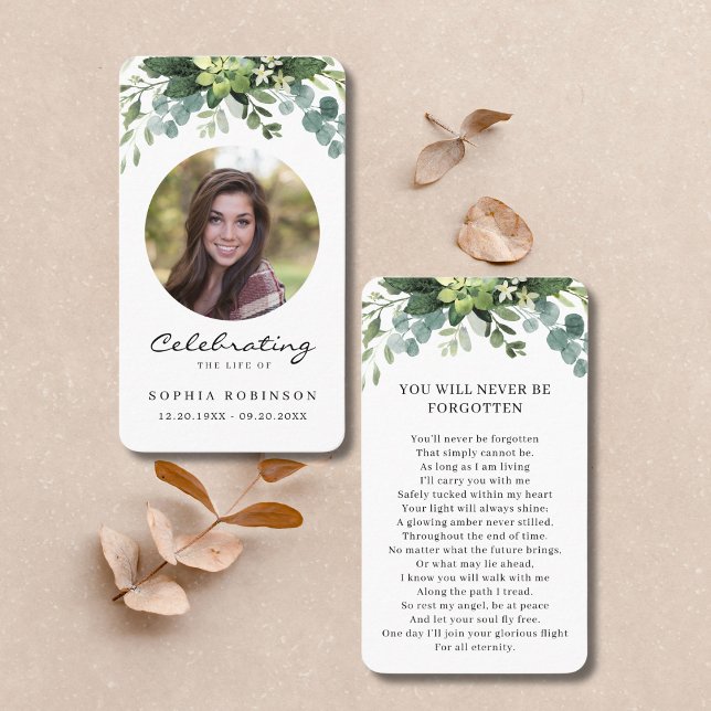 Célébration de la vie Photo carte de prière floral (Créateur téléchargé)