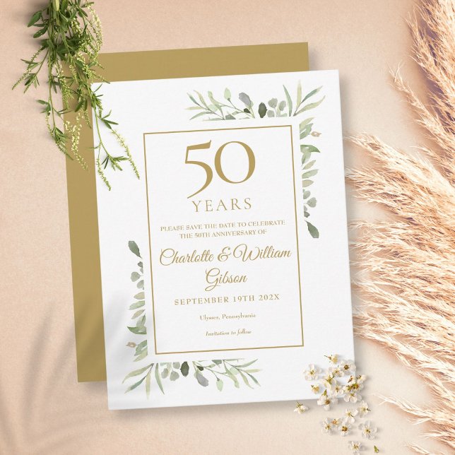 Célébration des 50 ans de mariage Greenery, carte  (Créateur téléchargé)