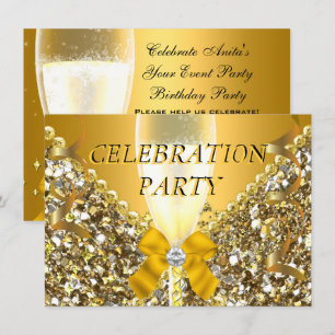 CELEBRATION Glitzer Gold Silver Champagne Party Einladung