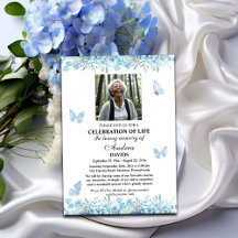 Celebration Of Life 1 Photo Funeral Blue Floral