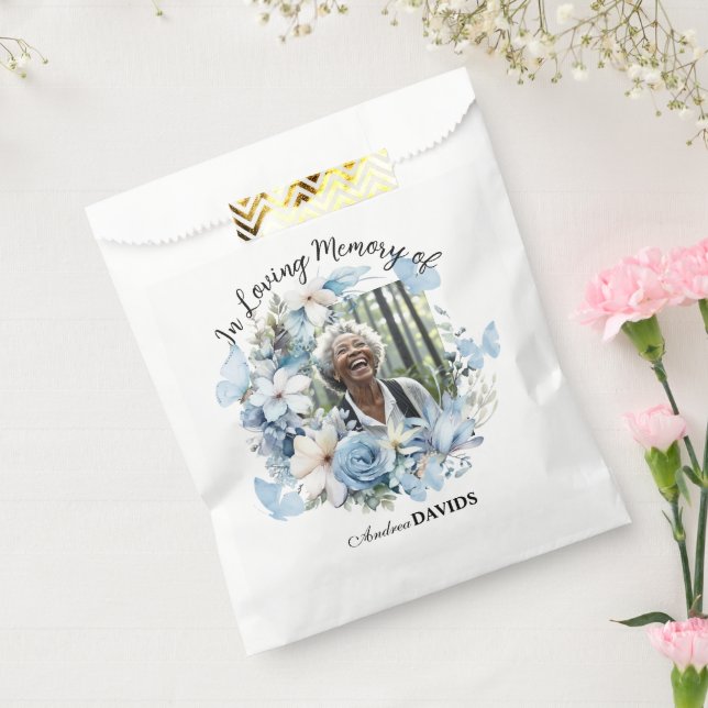 Celebration Of Life 1 Photo Funeral Blue Floral Geschenktütchen (Versiegelt)