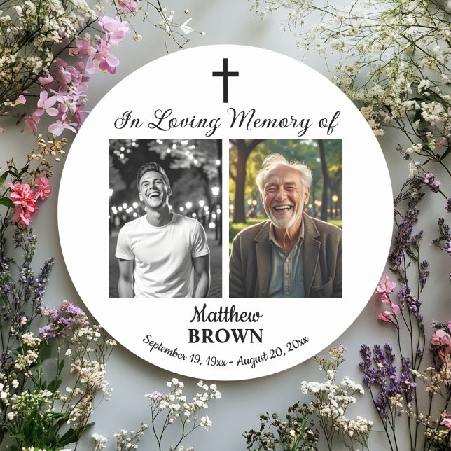 Celebration Of Life 2 Photos Funeral White Runder Aufkleber (Von Creator hochgeladen)