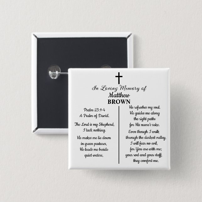Celebration Of Life Bible Verse Funeral Keepsake Button (Vorne & Hinten)