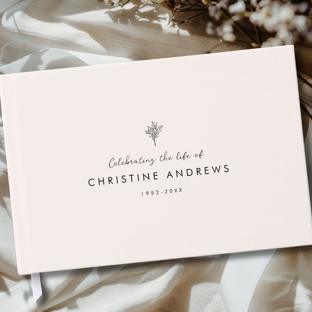Celebration of Life Floral Memorial Beige Mist Gästebuch (Celebration of Life Floral Memorial Beige Mist Guest Book)