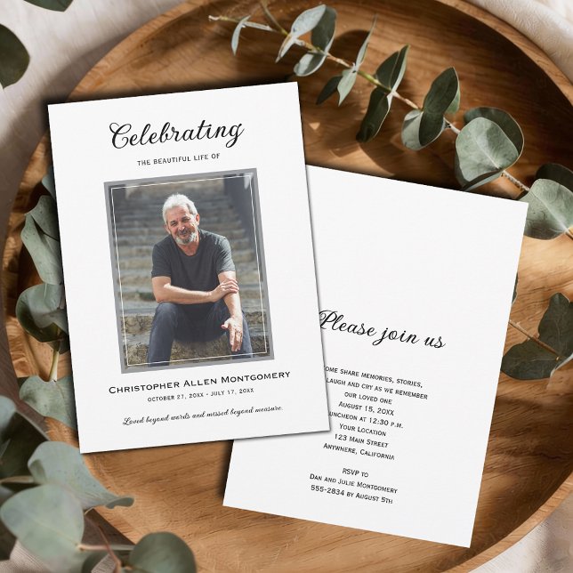 Celebration of Life Funeral Memorial Einladung (Celebration of Life photo funeral memorial invitations, PRINTED and/or INSTANT DOWNLOAD)