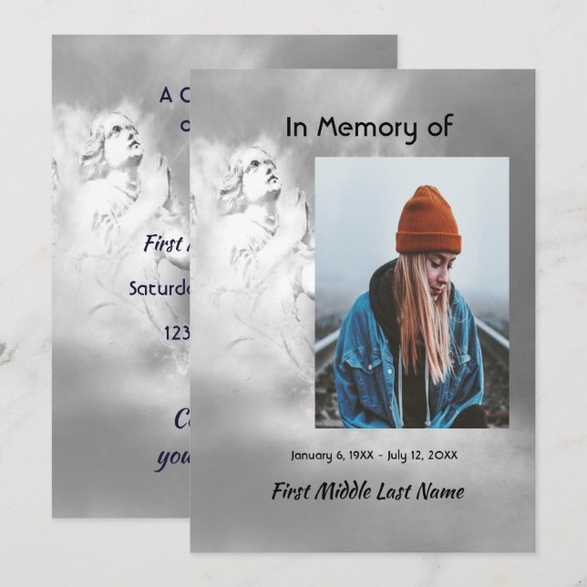 Celebration of Life Invite Angel Sky Clouds Einladung (Vorne/Hinten)