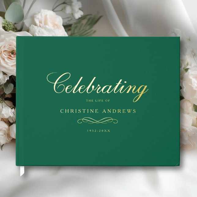 Celebration of Life Memorial–Elegant Minimal Green Gästebuch (Celebration of Life Memorial–Elegant Minimal Green Foil Guest Book)