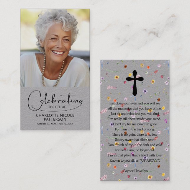 Celebration of Life Photo Bookmark Prayer Card Visitenkarte (Vorne/Hinten)