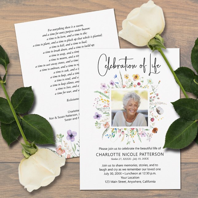 Celebration of Life Photo Funeral  Einladung (Loved one's photo on Celebration of Life funeral invitations, PRINTED and/or INSTANT DOWNLOAD)
